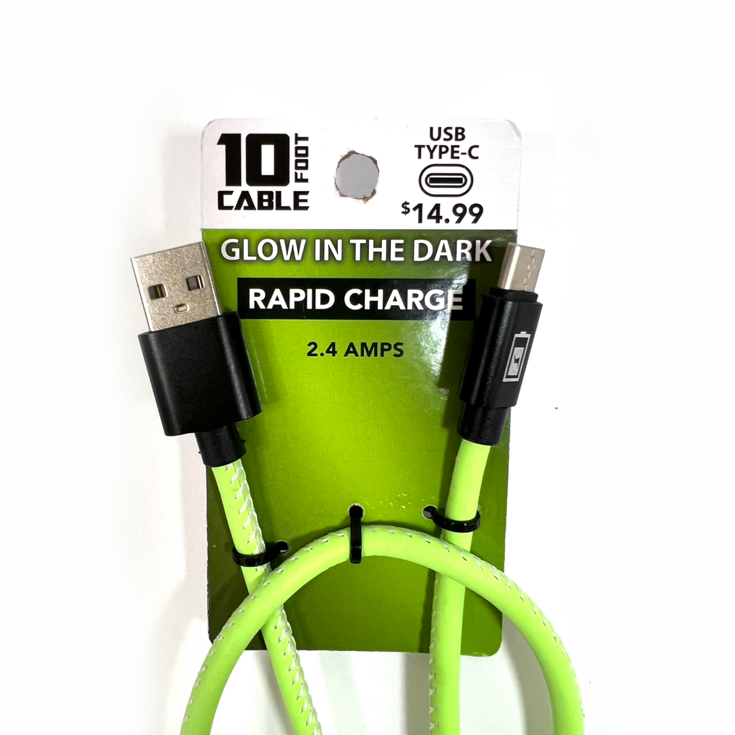 USB Type-C Charging Cable Neon Green 10 Foot Cable